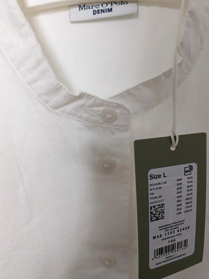 Marc O'Polo weißes Hemd ohne Kragen, Gr. L NEU mit Etikett in Berlin