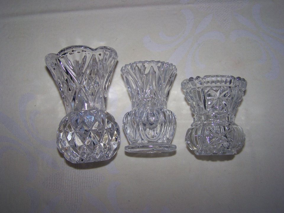 3 Väschen Glas geschliffen 6 cm, 7 cm, 9,5 cm Vase in Neulußheim