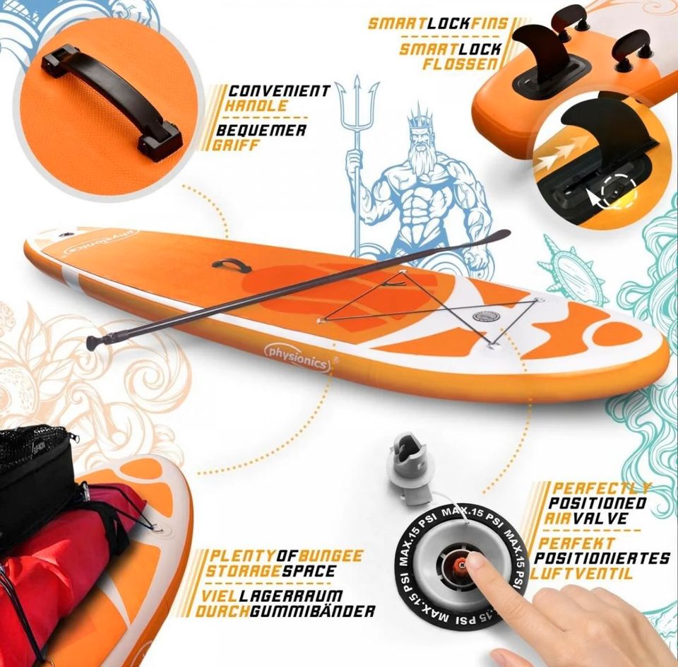 Stand Up Paddle Board Aufblasbares SUP Board mit Paddel Pumpe in Hainburg