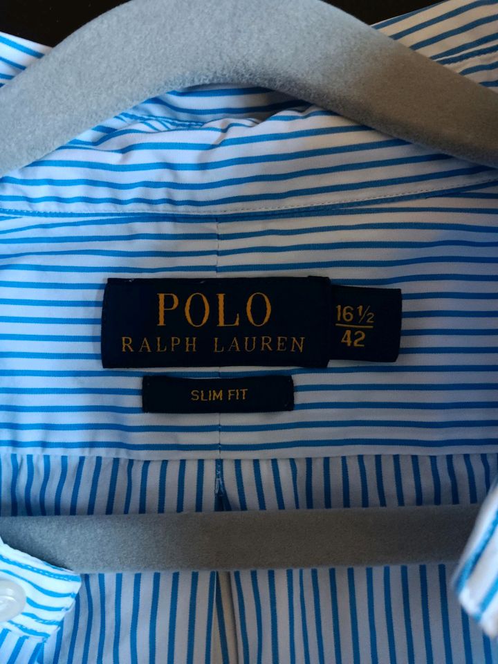 Polo Ralph Lauren Hemd Herren weiß blau gestreift 42slim fit in Bielefeld