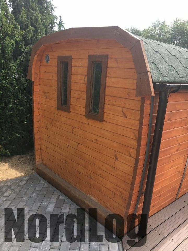 LUXURY NordLog SAUNA BUS 2,3 x 3,0m /Eckbänke/ GARTENSAUNA in Weil der Stadt