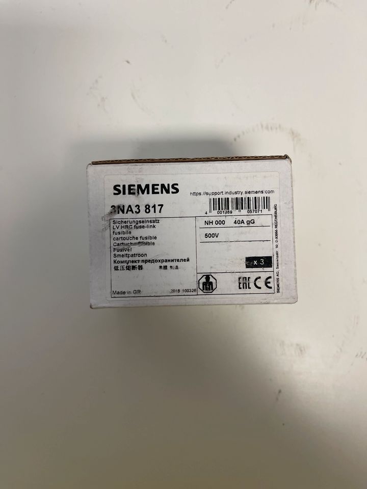 3x 40A NH000 Starkstrom Schmelzsicherung Siemens in Kerpen