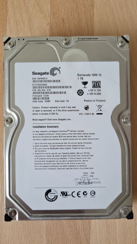 1TB HDD Seagate SATA 7200 U/min 3,5 Zoll in Kirchheim bei München