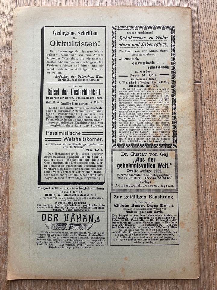 Die Übersinnliche Welt okkultistische Forschung Okkultismus 1903 in Waiblingen