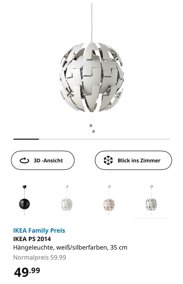 Ikea PS 2014 Hängelampe Hängeleuchte Deckenlampe Weiß Silber in Schlitz