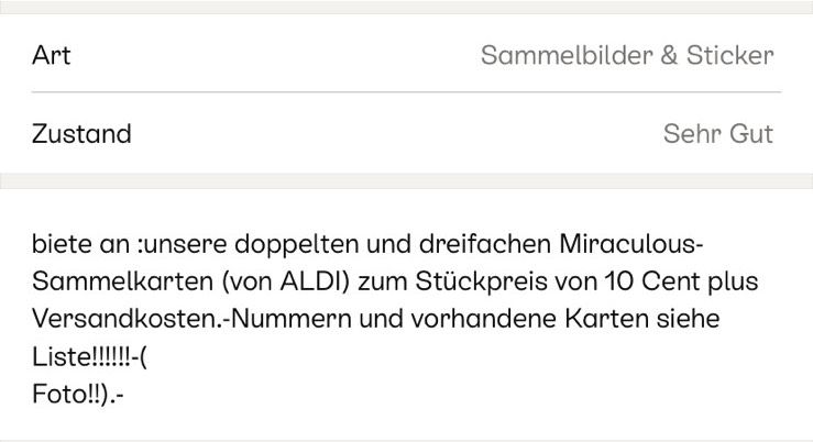 ALDI Miracolous Sammelkarten laut Liste,Stück 10 Cent in Wedel