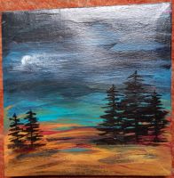 Bild Wald Nacht Mond Gemälde Acryl 20×20 Leinwand Stuttgart - Bad Cannstatt Vorschau