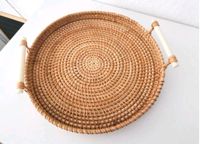 Tablett Holz Rattan groß 28 cm Boho Deko Schale mit Griffen Hannover - Vahrenwald-List Vorschau