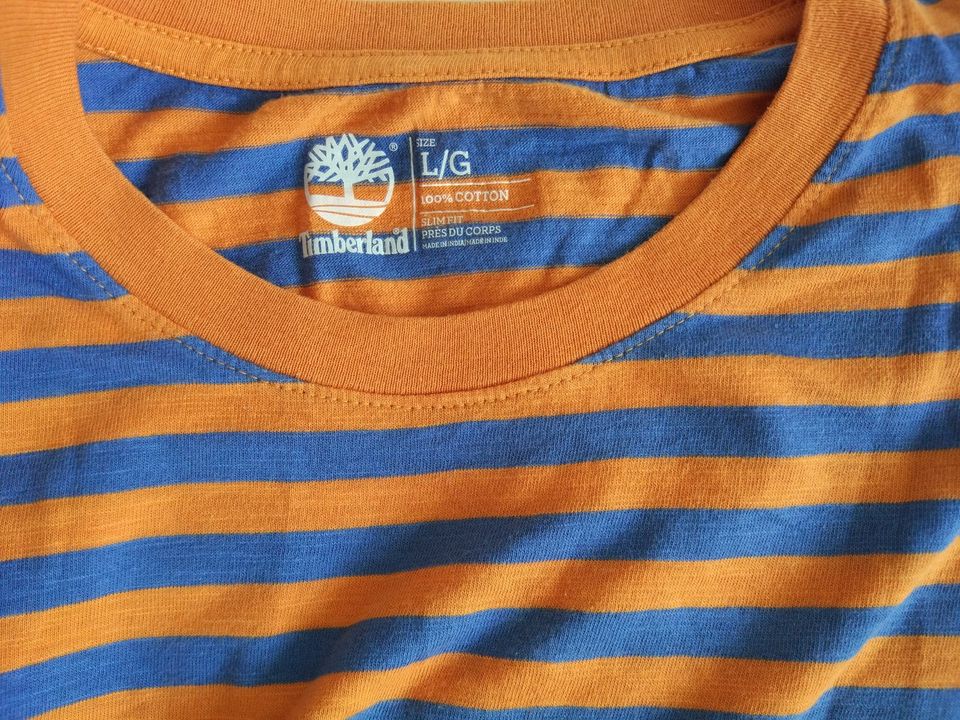 Timberland Herren T-Shirt Shirt L Slim Fit Gestreift Orange Blau in Berlin