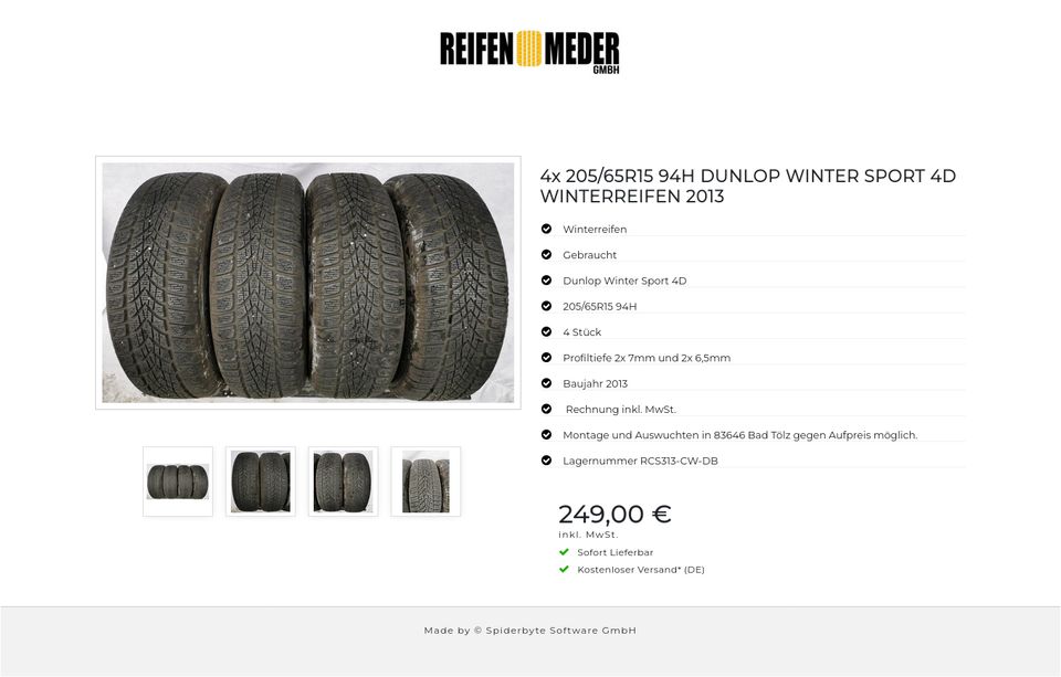 4x 205/65R15 94H DUNLOP WINTER SPORT 4D WINTERREIFEN 2013 #9800 in Bad Tölz