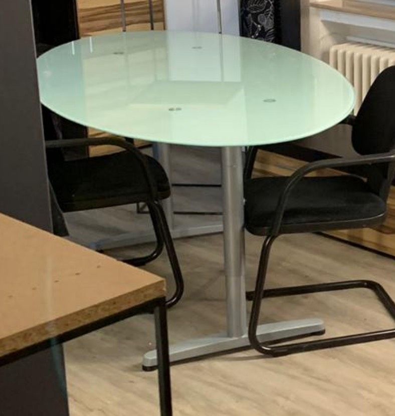 großer Schreibtisch/Esstisch oval (Glas/Edelstahl) in Borken