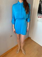 Zara Satin Minikleid EUR S / 36 Kleid türkis Schmuckknopf Brandenburg - Geltow Vorschau