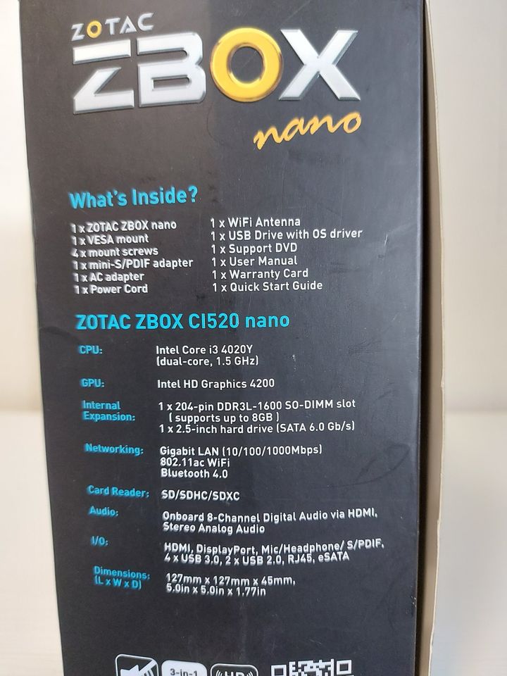 ZOTAC ZBOX-CI520 NANO,250GB SSD, 8GB RAM,Win10 Pro in Bielefeld