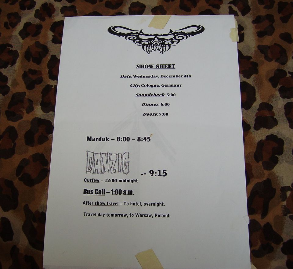 Danzig 2002 Memorabilia Daysheet Show Sheet Running Order Backsta in Bochum
