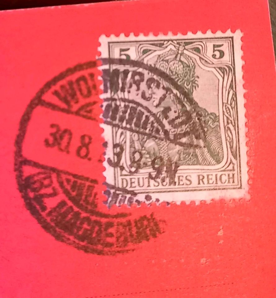 Postkarte, rot, 1913 in Aken