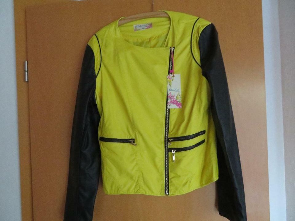 Lederjacke Bikejacke kunstleder Gr.40 Gr.L Schwarz Gelb Neu in Sarow