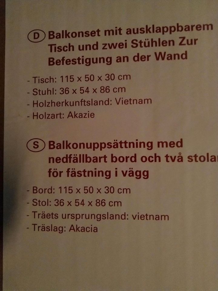 Balkonset mit ausklappbarem Tisch in Worpswede