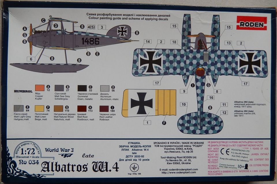 Flugzeugmodell Albatros W.4 M 1:72 von Roden No. 034 in Horgenzell
