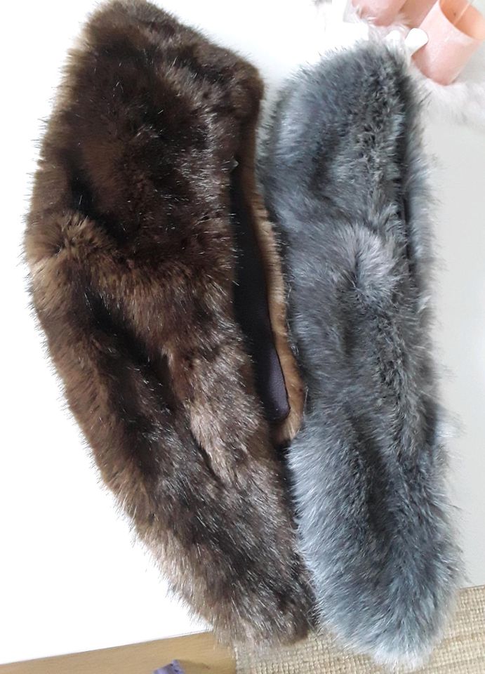 2 schöne Fake Fur Fell Schals Kragen neu braun und grau je 35 Eur in Schladen