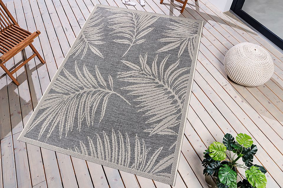 ⚡!Aktionspreis!⚡ In- und Outdoor Teppich LEAF 235x155cm grau creme beige Blätter florales Design wetterfest Riess-Ambiente in Halstenbek