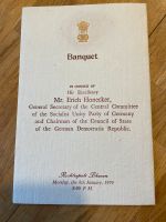 Erich Honecker, Original Menuekarte Staatsbesuch Indien 1979 Herzogtum Lauenburg - Ratzeburg Vorschau
