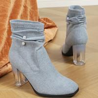 Stiefeletten Jeansstoff, Modische schlaffe Slip-On-High-Heels/NEU Düsseldorf - Stadtmitte Vorschau