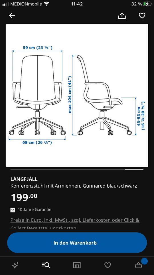 IKEA Schreibtischstuhl LANGFJÄLL Vollausstattung Neupreis 199€!!! in Erkrath