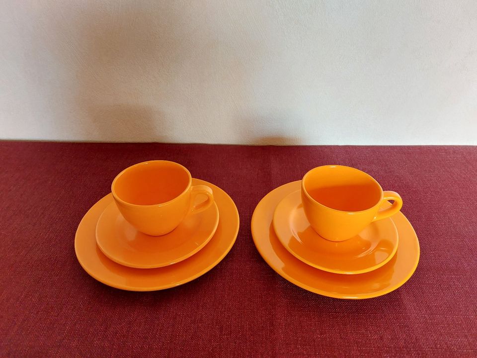 Wellco Kaffeegedeck Kaffee-Geschirr-Set orange Retro-Design NEU in Bleicherode