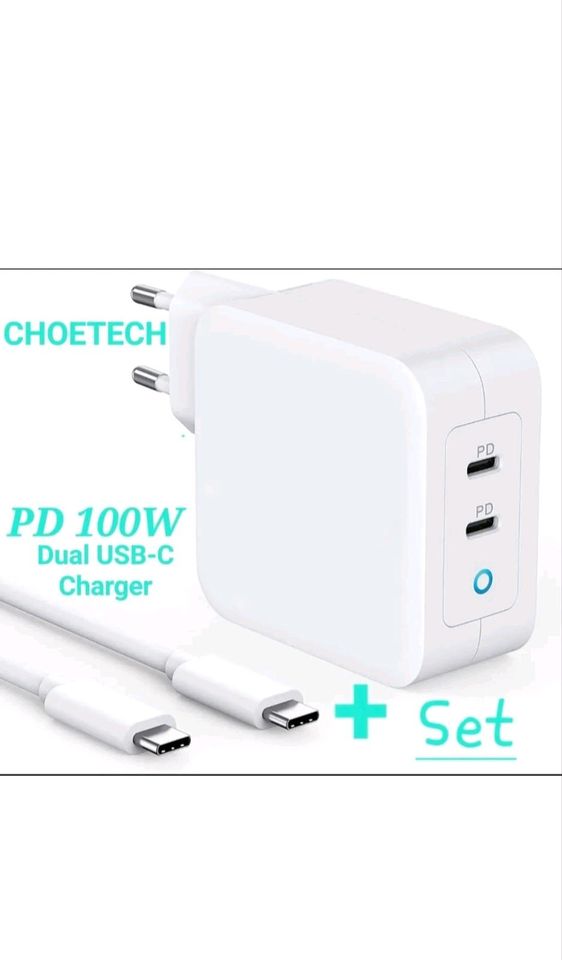CHOETECH PD 100W GaN Dual USB Typ C Ladegerät für MacBook Air iPa in Hamburg