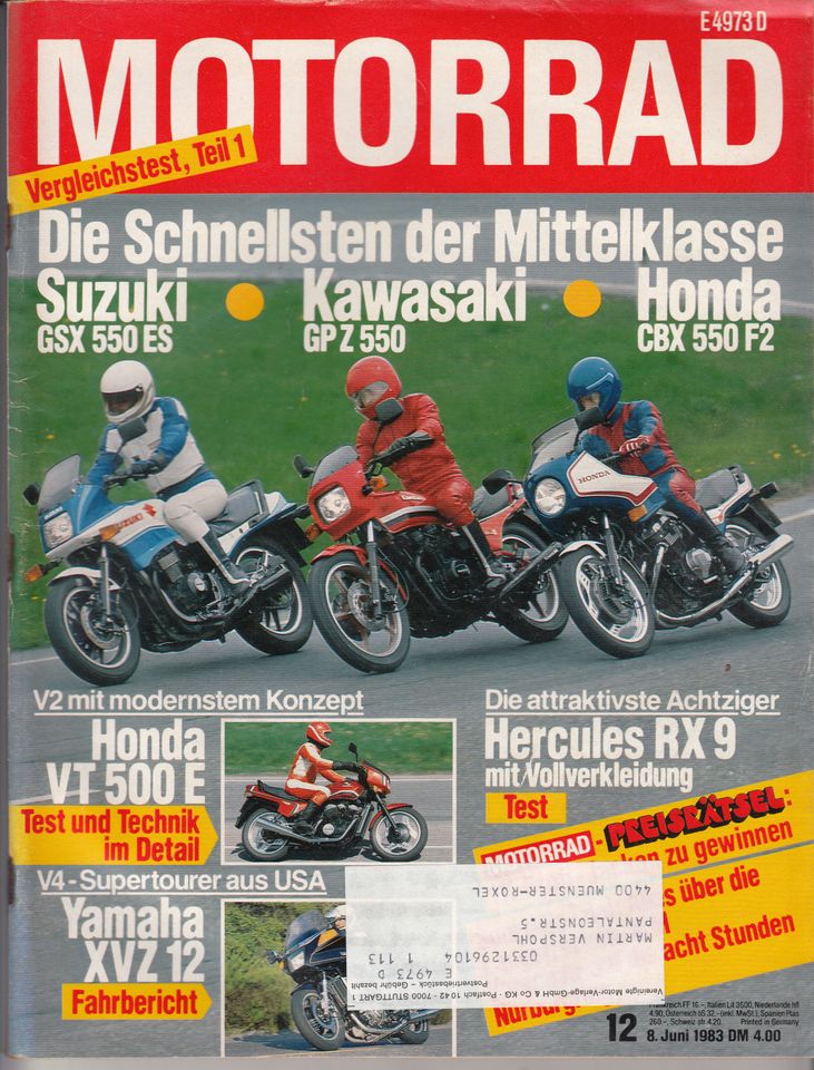 Motorrad 12/ 83, 550er Vergleich, Suzuki GSX 400, Yam XVZ 12 in Gievenbeck