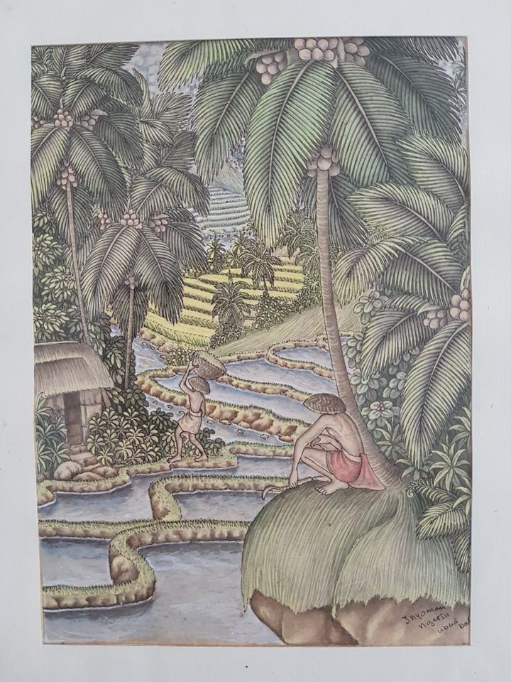 Feine Aquarell Malerei, Ubud / Bali, Anfang 70er Jahre in München