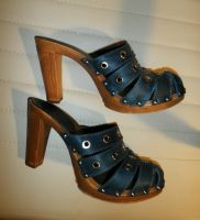 Plateau Pantoletten Clogs, Größe 39, Echt Leder blau, Absatz 9 cm Bergedorf - Hamburg Lohbrügge Vorschau