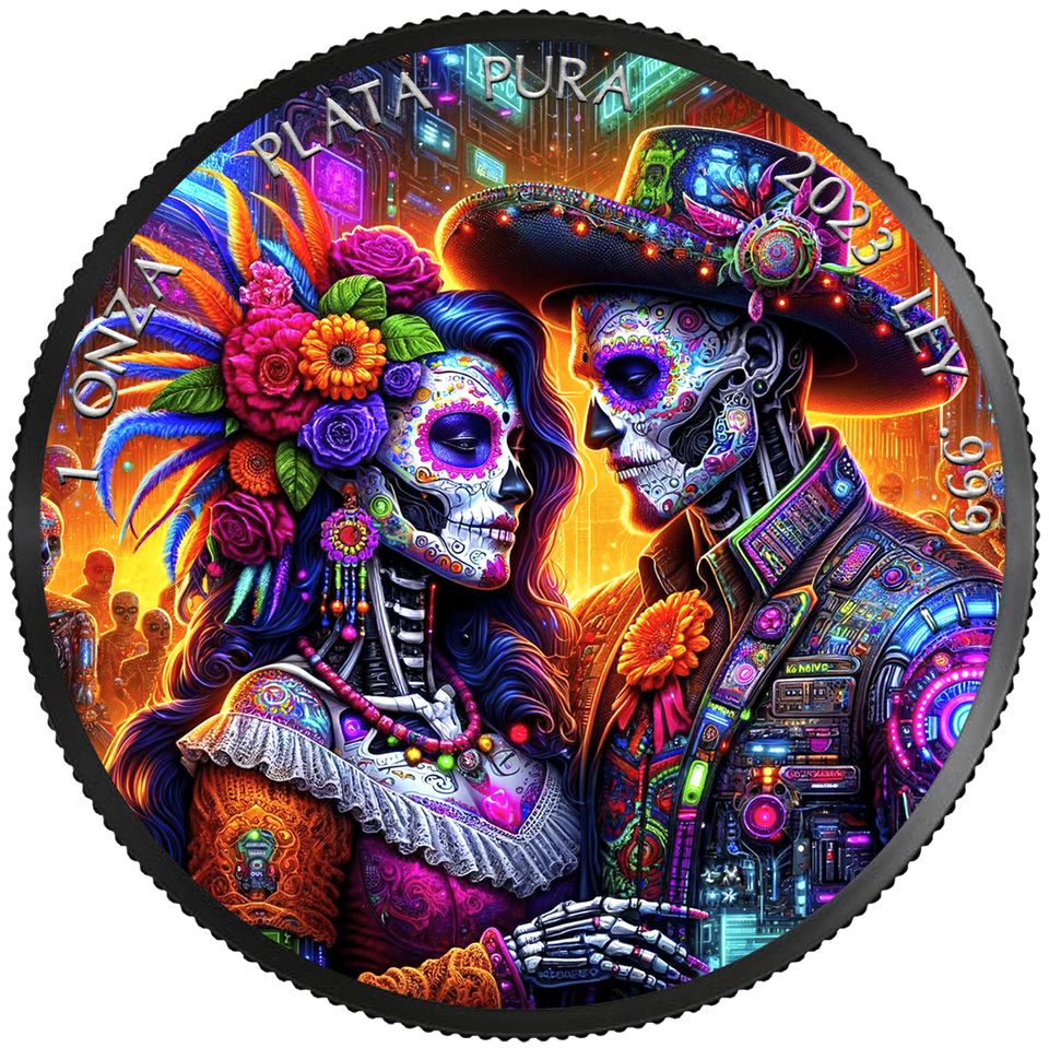 Dia De Los Muertos Cyberpunk Silbermünze 1oz 2023 Black Ruthenium in Fürstenau