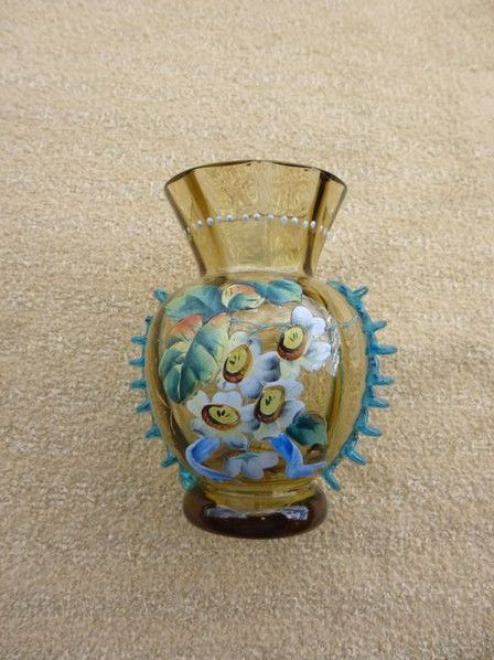 alte VASE Deko Glasvase Farbig Handbemalt Blumenvase Vintage in Brand-Erbisdorf