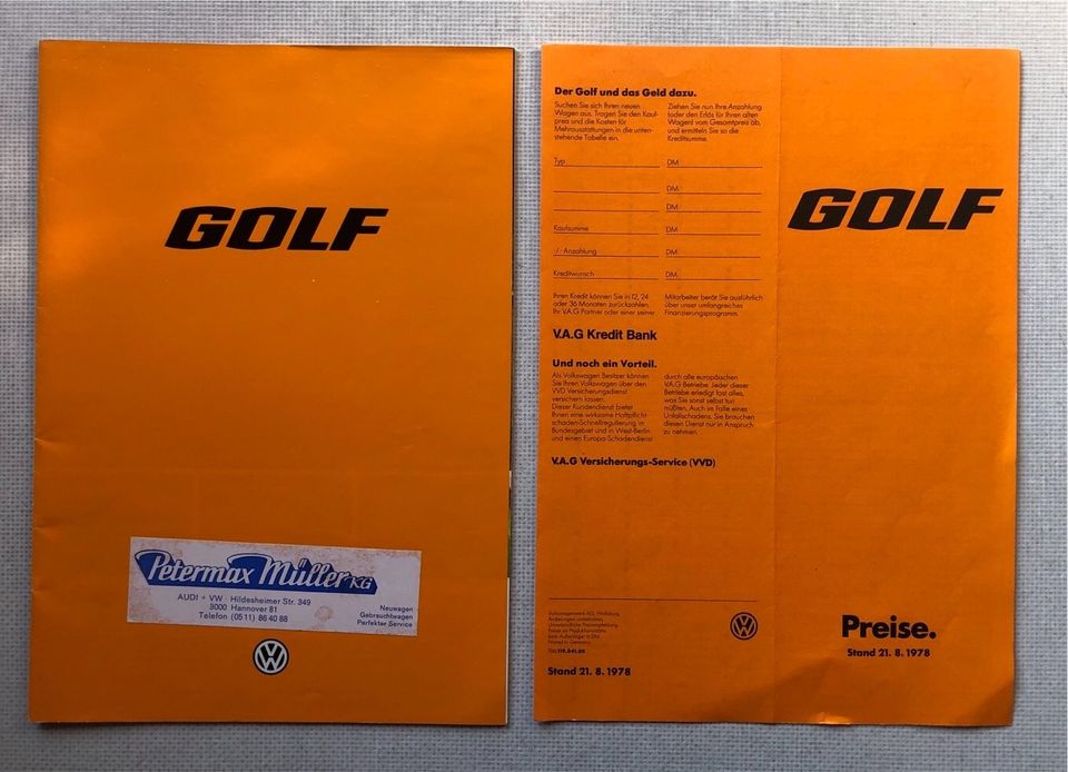 Original Golf 1 Prospekt und Preisliste - 1978 in Schwarmstedt