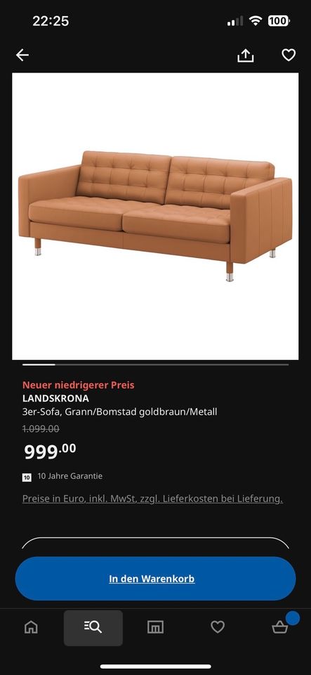 Sofa couch 2er 3er Echtleder  goldbraun ikea Landskrona in Hannover