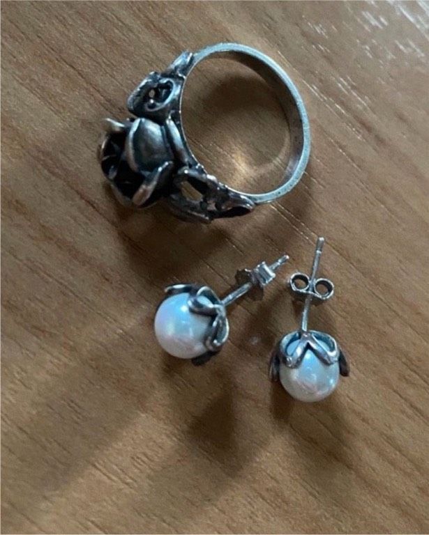 Tolles Set Silber Perlen Ring und Ohrringe in Saalfeld (Saale)