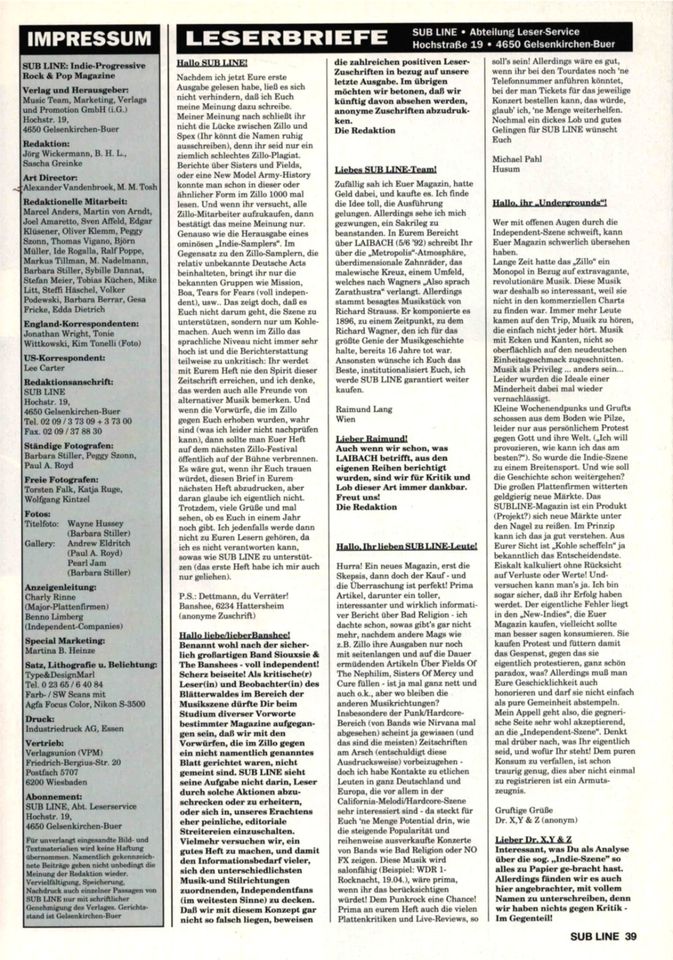 SUB LINE Nr. 7/8 Juli/August 1992 - Indie-Progressive Rock & Pop in Augsburg