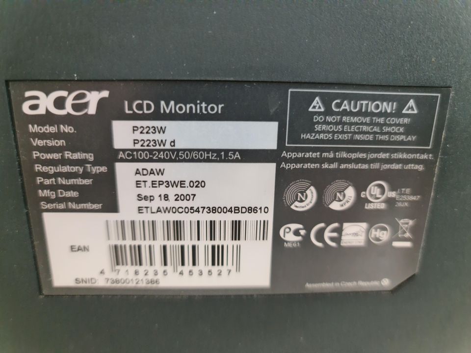 LCD Monitor Acer P223W 22 Zoll Monitor in Dinslaken