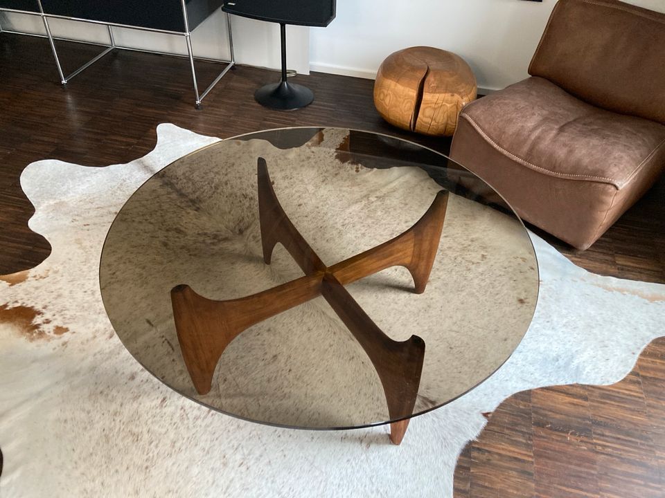 Wilhelm Renz 60er Jahre Couchtisch Midcentury Glas Holz Vintage in Fellbach