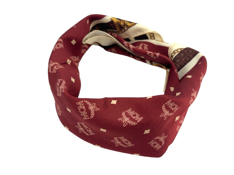 MCM Bandana Tuch Damen Schal Baumwolle Bordeaux Rot Creme Gold in Schleswig