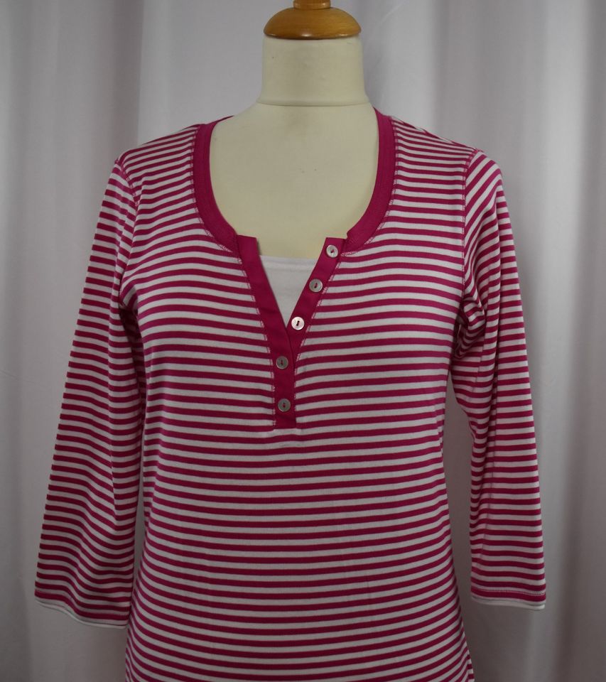 BRAX Damen T-Shirt Pink mit Weiß Knopf 3/4 Arm Baumwolle Gr. 38/M in Herleshausen