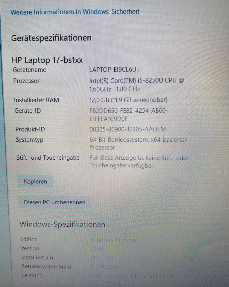HP LAPTOP-E19CL6UT Model 17bs130ng 17 Zoll Intel Core i5 8th gen in Dresden