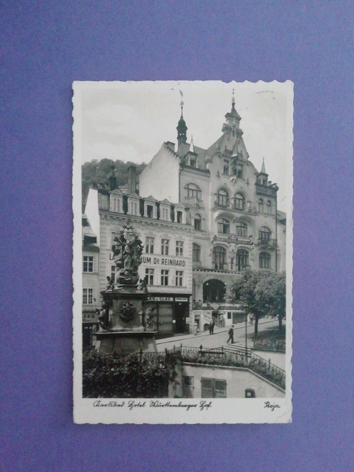 Alte Postkarte AK 1940 Weltbad Karlsbad Hotel Würtenberger Hof in Gailingen am Hochrhein