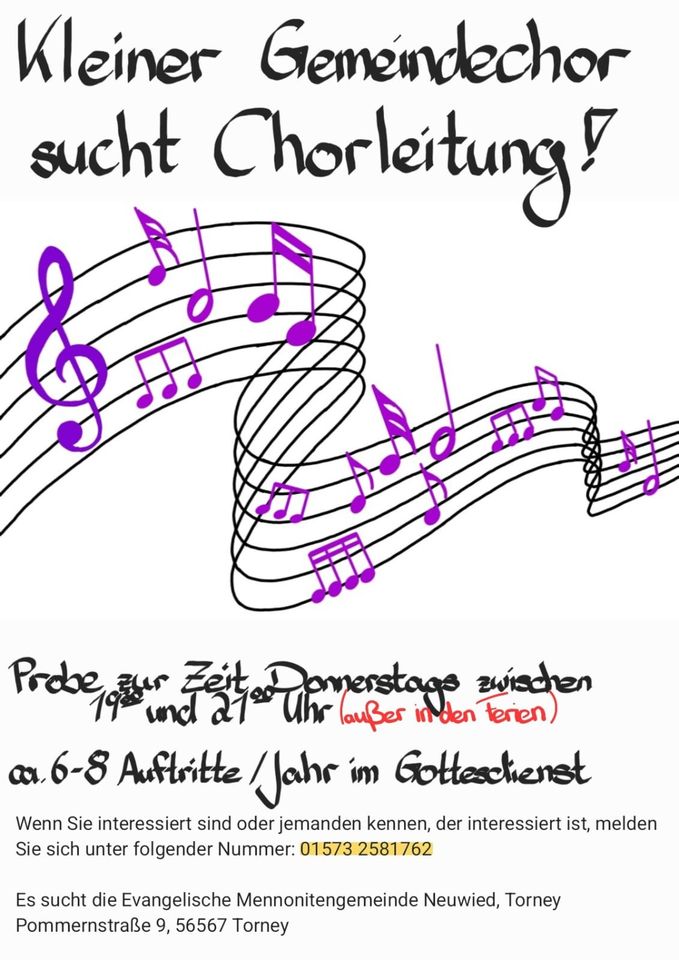 SUCHE Chorleitung für Gemeindechor in Neuwied