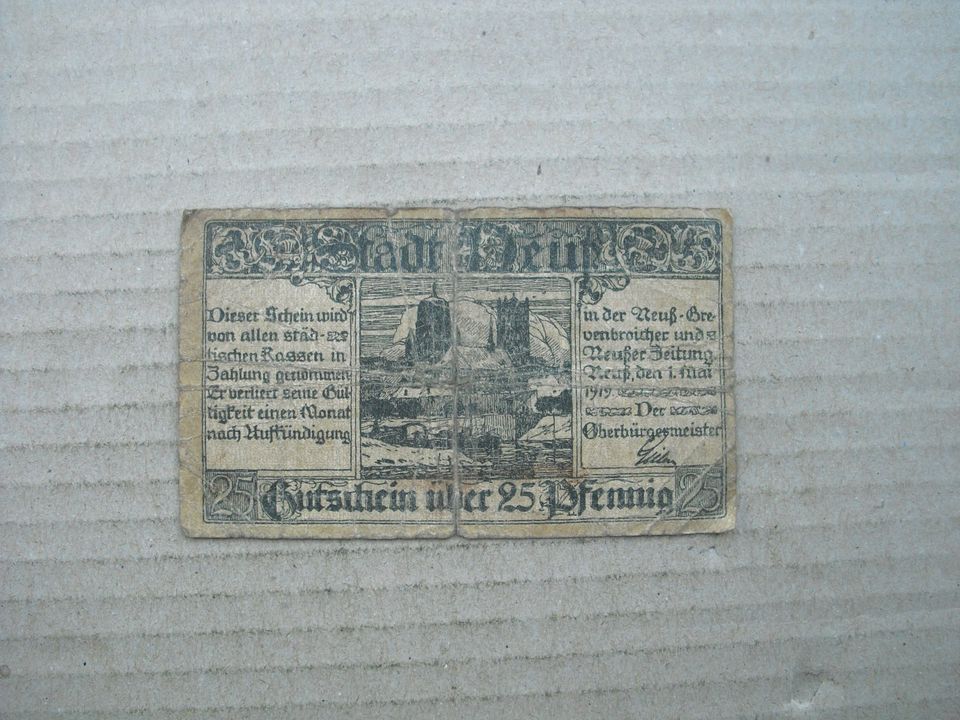 Notgeld Stadt Neuss Rheinland, 25 Pfg. 01.05.1919 in Dreieich