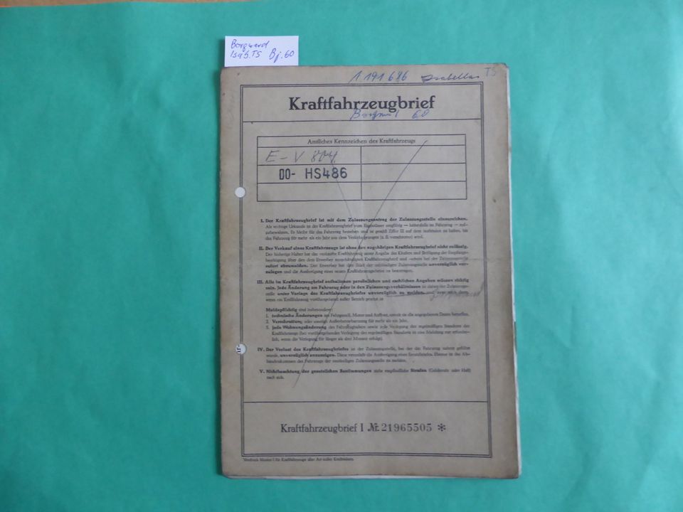Für Borgward Isabella TS Bj.60 original Brief, 75 PS in Schmoelln