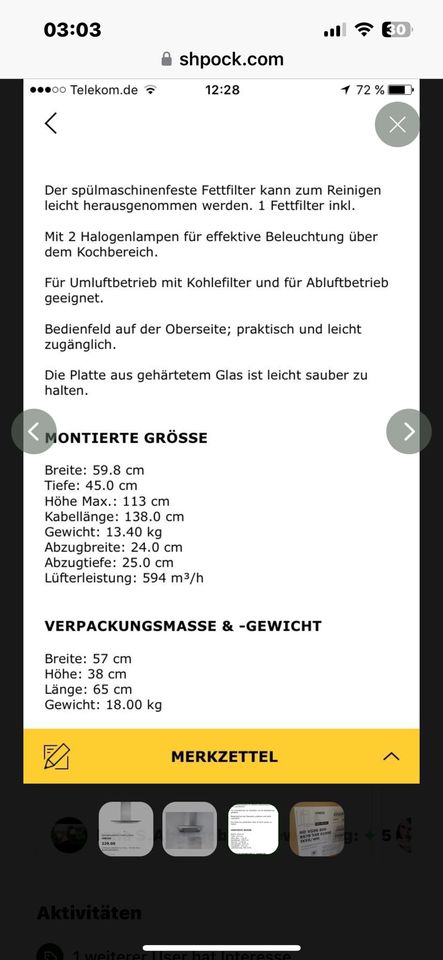 Dunstabzugshaube IKEA Vindig Küche Haube 902.447.01 in Ingolstadt