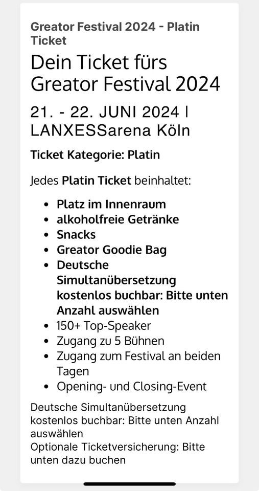 Greator Festival Platin Ticket in München