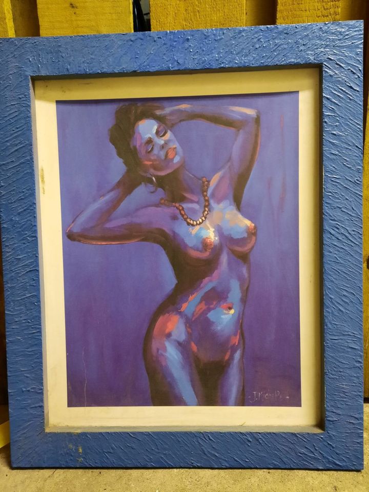 Bild in Blau mit nackter Frau, Akt in blau, von J.Michelle, 48x58 in Berlin